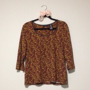 apostrophe Orange and Brown Paisley Printed Scoop Neck 3/4 Sleeve Top